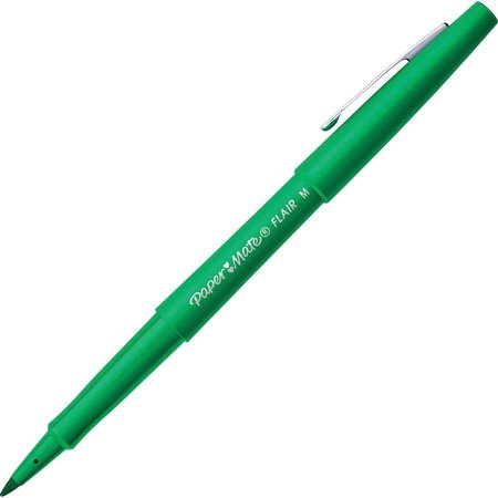 PAPER MATE Flair Pen, Point Guard Tip, Medium Pt, GN Barrel/Ink PK PAP8440152